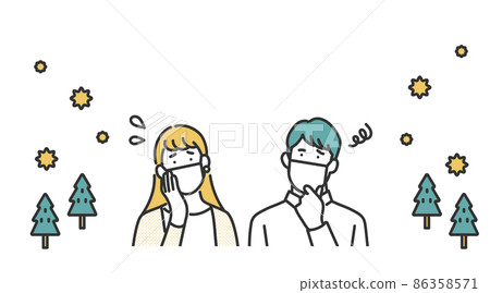 Image illustration material of men and women wearing masks suffering from pollen symptoms 86358571