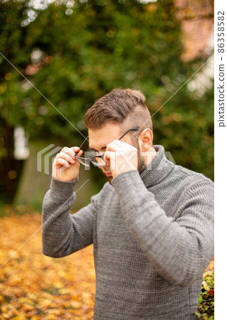 White young european man in park White young european man in park 86358582