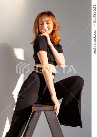 White young european woman on grey White young european woman on grey 86358621