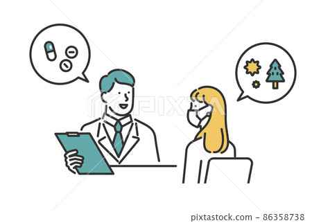 向醫生諮詢花粉症狀的女性的圖像插圖材料 86358738