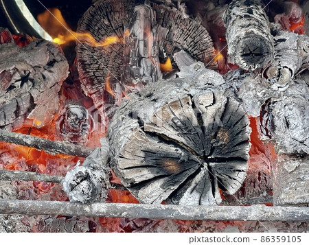 A flame burning in charcoal 86359105