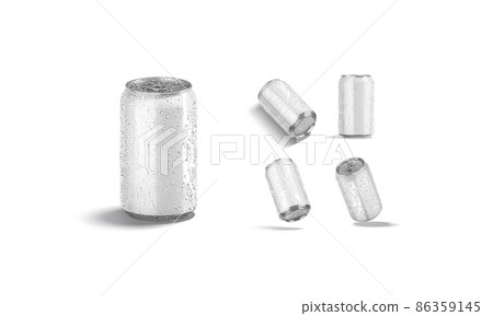 Blank white aluminum 330 ml soda can drops mockup, different views Blank white aluminum 330 ml soda can drops mockup, different views 86359145
