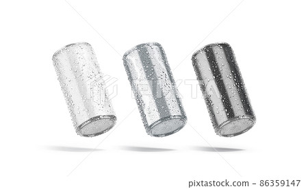 Blank white, silver, black 280 ml soda can with drops mockup Blank white, silver, black 280 ml soda can with drops mockup 86359147
