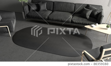 Blank black oval interior carpet in room mockup, side view Blank black oval interior carpet in room mockup, side view 86359160