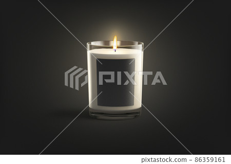 Blank burning candle in glass jar with white label mockup Blank burning candle in glass jar with white label mockup 86359161