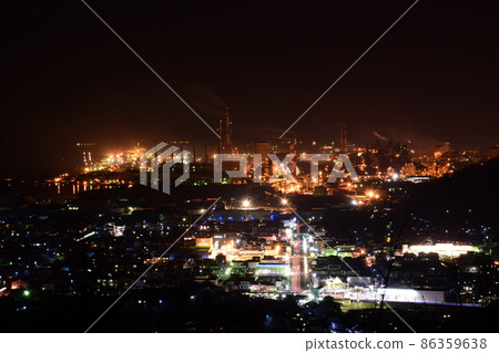 Night view centered on the Fukuyama area of JFE Steel West Japan Works as seen from the Ryuo Shrine Observatory in Fukuyama City, Hiroshima Prefecture 86359638
