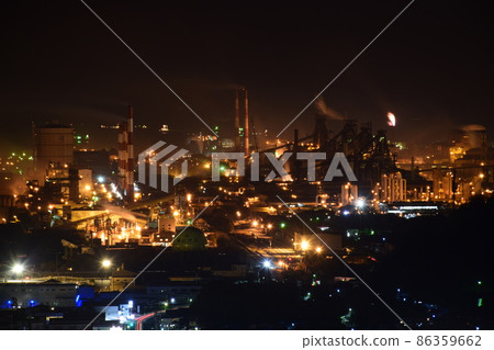 Night view of JFE Steel West Japan Works Fukuyama district as seen from the Ryuo Shrine Observatory in Fukuyama City, Hiroshima Prefecture Night view of JFE Steel West Japan Works Fukuyama district as seen from the Ryuo Shrine Observatory in Fukuyama City, Hiroshima Prefecture 86359662