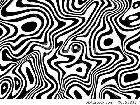 Black and white abstract striped background.Optical illusion of wrapped shapes.Smooth and wavy lines.Vector illustration. 86359832