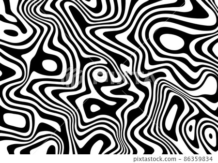 Black and white abstract striped background.Optical illusion of wrapped shapes.Smooth and wavy lines.Vector illustration. Black and white abstract striped background.Optical illusion of wrapped shapes.Smooth and wavy lines.Vector illustration. 86359834