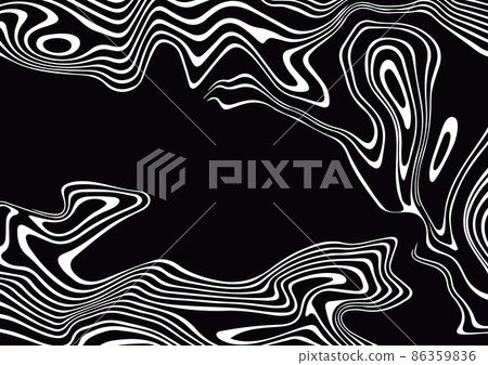 Black and white abstract striped background.Optical illusion of wrapped shapes.Smooth and wavy lines.Vector illustration. 86359836