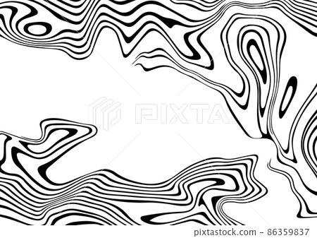 Black and white abstract striped background.Optical illusion of wrapped shapes.Smooth and wavy lines.Vector illustration. 86359837