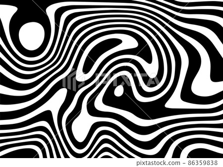 Black and white abstract striped background.Optical illusion of wrapped shapes.Smooth and wavy lines.Vector illustration. 86359838