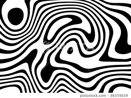 Black and white abstract striped background.Optical illusion of wrapped shapes.Smooth and wavy lines.Vector illustration. 86359839