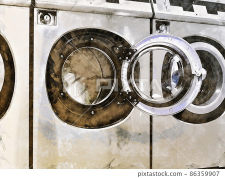 Illustration Sketch of a Industrial washing machines in a public laundromat 86359907