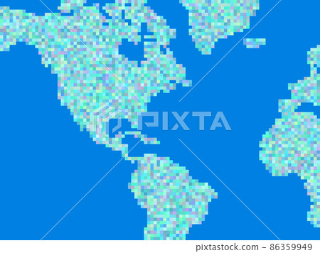 Continents of planet earth in pixel art style. Pixel map of North America, South America and Africa. Retro 8 bit graphics for printing promotional products, banners and posters. Vector illustration 86359949