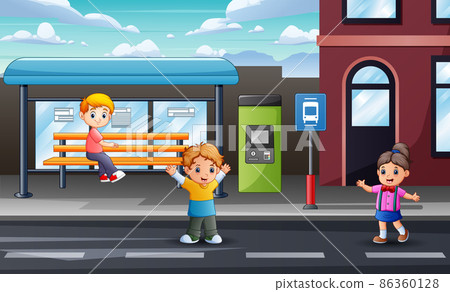 Children wait transportation at the station 86360128