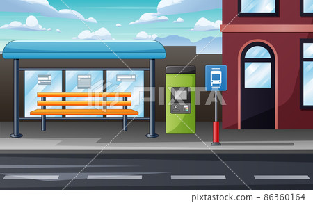 Bus stop with bench in the city background 86360164