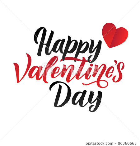 Happy Valentines Day Black and Red Lettering White background. Greeting Card Happy Valentines Day Black and Red Lettering White background. Greeting Card 86360663