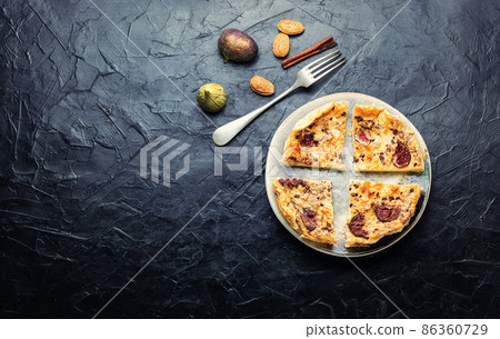 Omelet with figs and almonds,copy space Omelet with figs and almonds,copy space 86360729