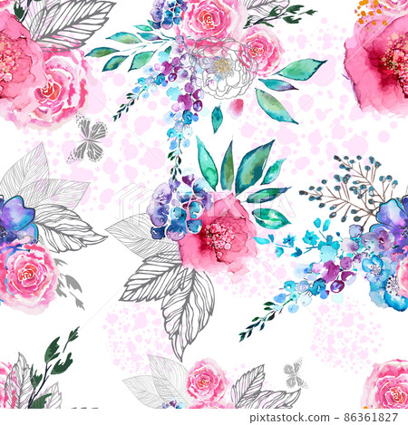 Seamless background watercolor flowers. Vector illustration 86361827