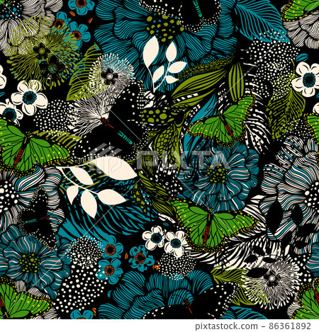 Seamless background from multicolored flowers and butterflies. Vector illustration Seamless background from multicolored flowers and butterflies. Vector illustration 86361892