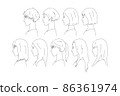 Female hairstyle profile hair catalog black and white Female hairstyle profile hair catalog black and white 86361974