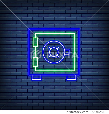 Vector bank safe, money deposit, security box, strongbox neon sign. Vector bank safe, money deposit, security box, strongbox neon sign. 86362319