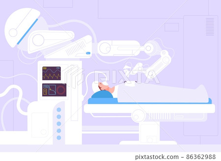 Robotic Surgery. Surgical doctor robot for operating people, biomedical robotics machine surgeon device treatment health, medical operation equipment, splendid vector illustration Robotic Surgery. Surgical doctor robot for operating people, biomedical robotics machine surgeon device treatment health, medical operation equipment, splendid vector illustration 86362988