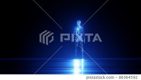 Digital human figure in a dark space. Virtual reality concept Digital human figure in a dark space. Virtual reality concept 86364592