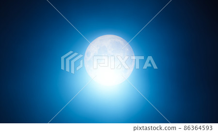 Beautiful shiny full moon is glowing in the haze of dark blue sky 86364593