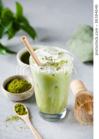 Matcha ice latte in a glass Matcha ice latte in a glass 86364646