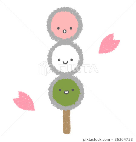 Three-color dumplings with faces and cherry blossom petals 86364738