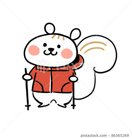 松鼠享受登山和徒步旅行的手繪插圖素材 86365269