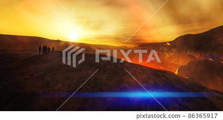 explorer team at a volcano explorer team at a volcano 86365917