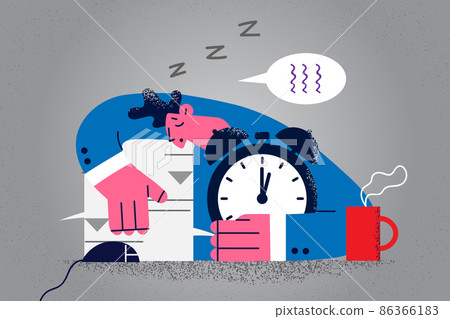 Tired businessman fall asleep at office desk Tired businessman fall asleep at office desk 86366183