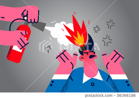 Colleague extinguish male coworker burning head Colleague extinguish male coworker burning head 86366186