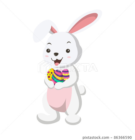 Cute little white bunny holding Easter eggs - Stock Illustration ...