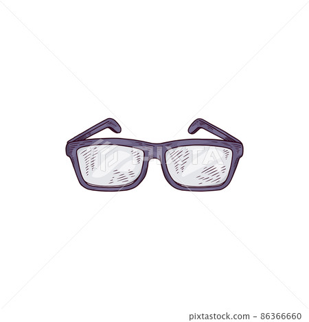 Fashionable glasses in colored sketch style with engraving, vector illustration isolated on white background. 86366660