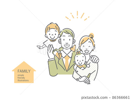 雙收入年輕夫婦和孩子 簡單時尚的線條藝術插圖 86366661