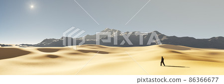 lonely man in the dry sunset desert 86366677