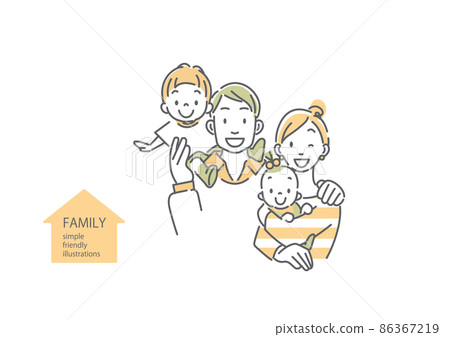 A family of four with a smile, a simple and stylish line art illustration A family of four with a smile, a simple and stylish line art illustration 86367219