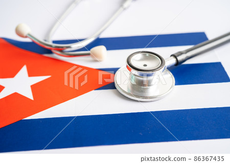 Black stethoscope on Cuba flag background, Business and finance concept. 86367435