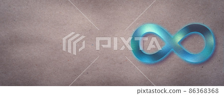 Blue neon infinity icon on a craft textured paper background with copy space for your text. Blue neon infinity icon on a craft textured paper background with copy space for your text. 86368368