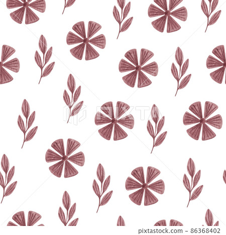 Fancy decorative flowers and leaves seamless pattern watercolor illustration, simple floral abstract repeat ornament for trendy modern decor ideas, any design purposes 86368402