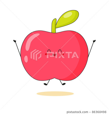 Cute red apple character jumping on white background. Happy kawaii apple. 86368498