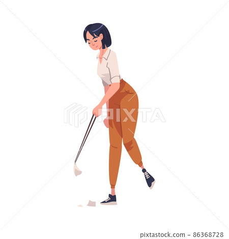 Woman Character with Stick Collecting Garbage Cleaning Street Vector Illustration 86368728