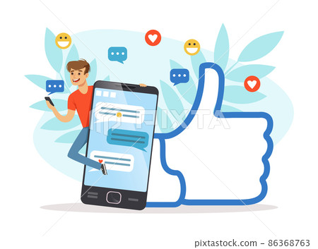 Bad Habit with Man Addicted to Social Media Sitting in Smartphone Vector Illustration Bad Habit with Man Addicted to Social Media Sitting in Smartphone Vector Illustration 86368763