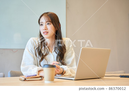 Young female cafe coworking shared office rental space 86370012