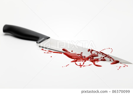 Blood stained knife against white isolated background Blood stained knife against white isolated background 86370099