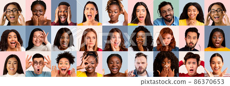 Multiethnic millennial people students showing different emotions, set of photos 86370653